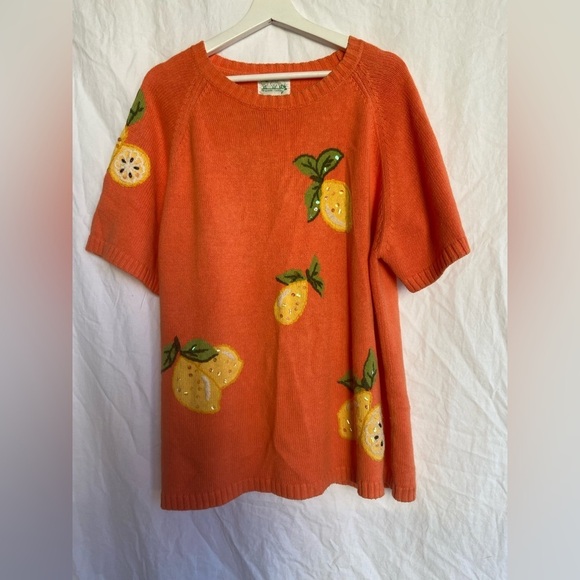 Quacker Factory Vintage Lemons Sequins Embroidered Sweater Size XL - Picture 7 of 15